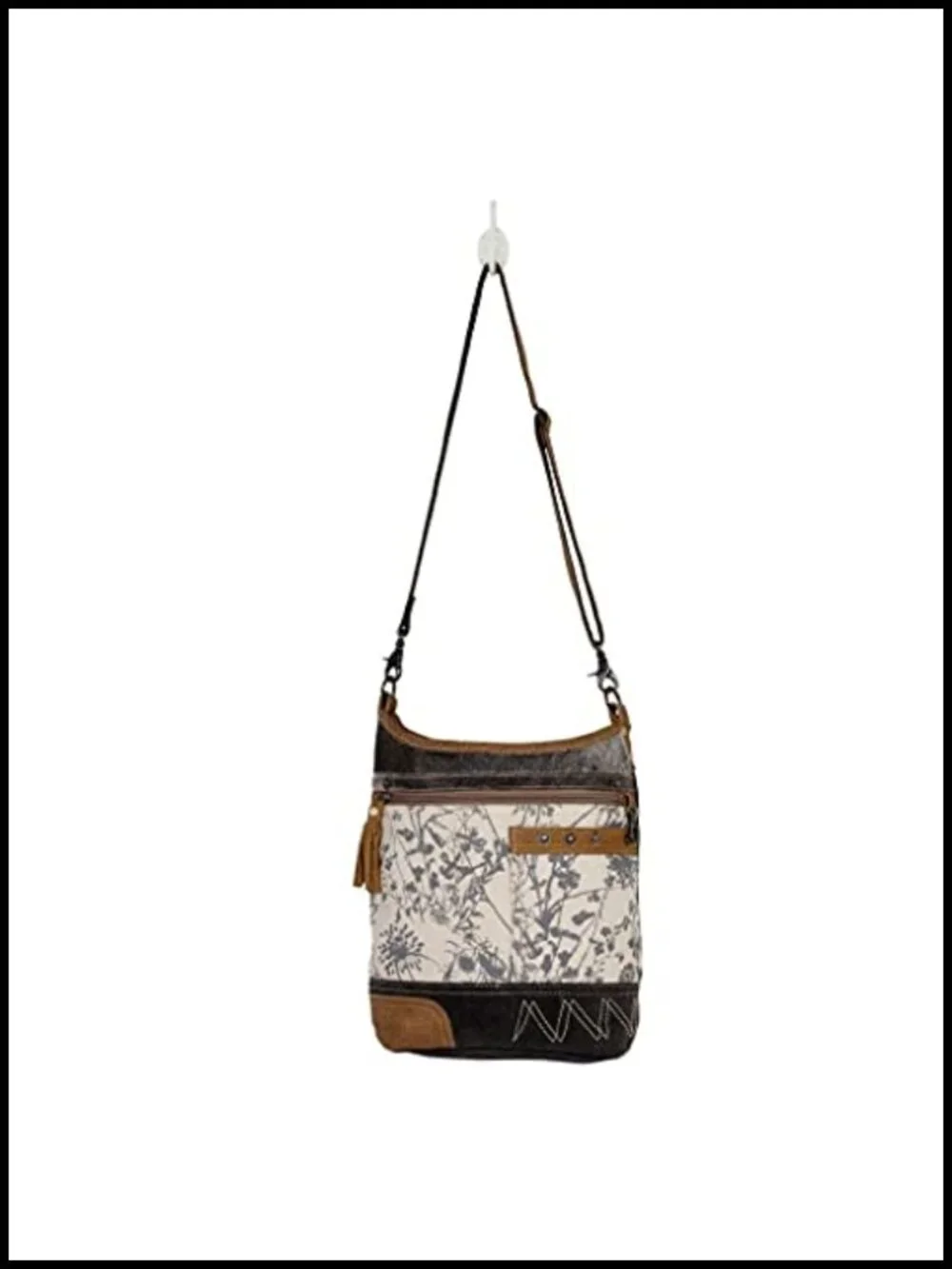 Canvas Floral Purse with Genuine Leather Accents, Shoulder Bag
